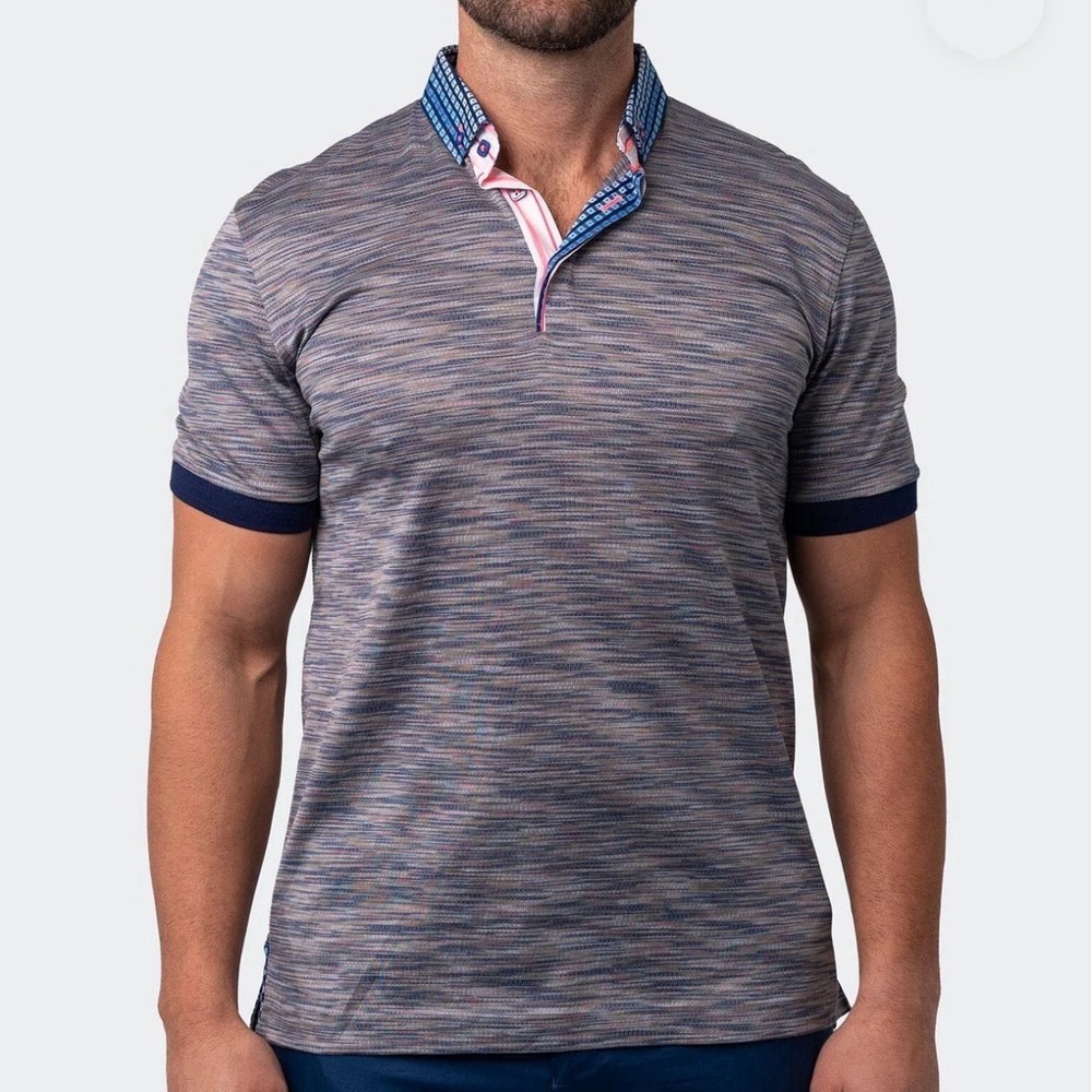 Maceoo Polo Shirt‎ Mens 2XL Mozartvivid Grey Short Sleeve Cotton Contrast Collar